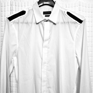 White cotton epaulet dress shirt